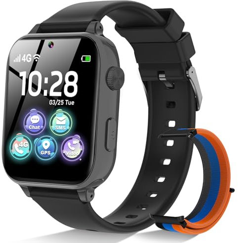 Ucani 4G Kids Smart Watch Boys Girls, Kid GPS Tracker Watch Phone Video Call Wifi Position School Mode Pedometer SOS Games,Birthday Toy Gifts for 6-15 Years Old,Black