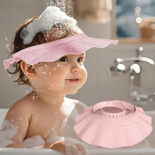 Baby duschmössa hatt mjuk justerbar badhuvud keps visir för tvätt hårsäker schampo dusch bad skydd huvud ögon öra, schampokepsar för småbarn, baby, barn, gör badet roligare (rosa)