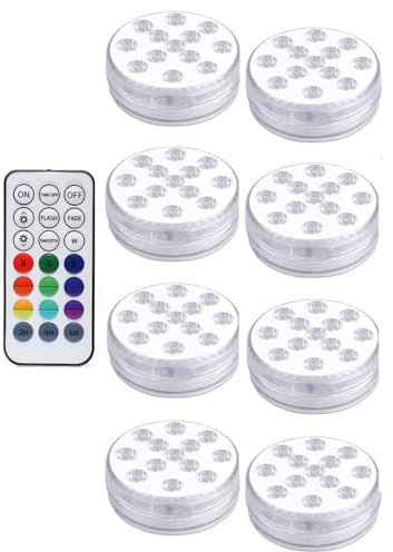 GQSSEFQCH 16 colori sommergibili 13 luci a led con ventosa ricarica USB piscina lampada da notte subacquea for vaso da giardino for esterni(1 controller 8 Lamp)