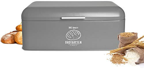 Sendez Großer Brotkasten aus Metall mit Klappdeckel – Grau – Brotbehälter Rollbrotkasten für Küche – Brotdose robust und luftdurchlässig