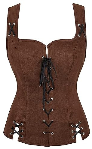Raopuzi Corset Medieval Mujer Halloween con Cordones Corset de Gamuza Corpiño Steampunk Top Bustier Gótico Corsé Victoriano Vintage Cordet Renacentista Chaleco Medieval para Mujer
