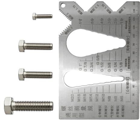 Demsyeq Misuratore di filettatura, righello di misurazione per bulloni, accurato righello di misurazione metrico per ingegneria domestica, edilizia, meccanica, automobilistica