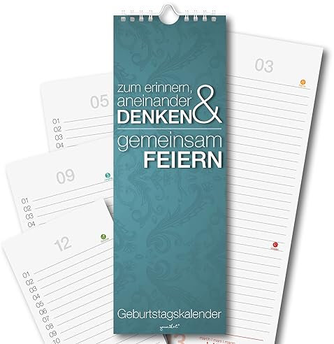 Geburtstagskalender mit Spiralbindung I Format 105 x 297 mm I jahresunabhängig I Dauerkalender für die ganze Familie I dv192