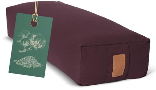Bolster Yoga angolare »Paravati« con pula di Farro bio/Lung. ca 67cm e ca. 13cm Altezza - Ideale Come Cuscino Yoga/Cuscino zafu/Cuscino Meditazione/Supporto Meditazione. 100% Cotone- Marrone Terra