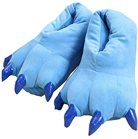 Unisexe Soft Plush Pantoufles de maison Costume d'animal Paw Claw Shoes, Bleu, L (EUR 40-45)