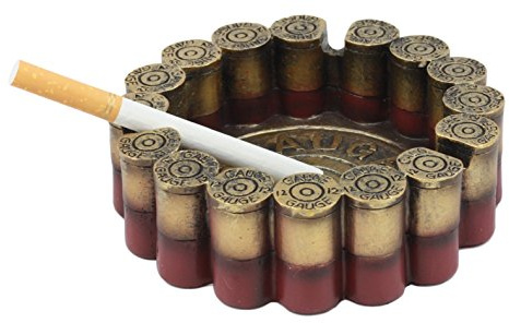 Ebros Rustic Western 12 Gauge Shotgun Shells Round Cigarette Ashtray Figurine 4.5Diameter For Marksmen Hunting Country Old World Outdoor Lovers and Fans Decorative Ashtrays
