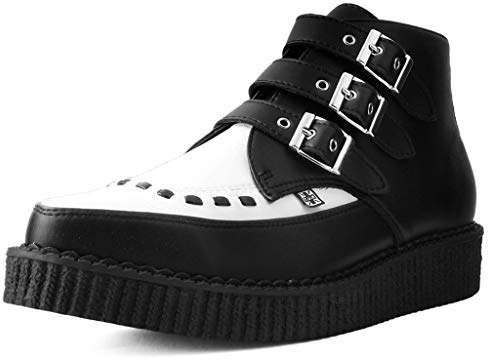 T.U.K. Shoes A9540 Unisex-Adult Boots, Black & White TUKskin 3-Buckle Pointed Creeper Boot - US: Men 12 / Women 14 / Black/White/Synthetic