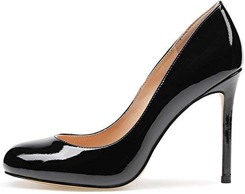 Castamere Escarpins Femme Bout Ronde Talon Aiguille Haute 10 CM Vernis Noir Escarpin EU 37