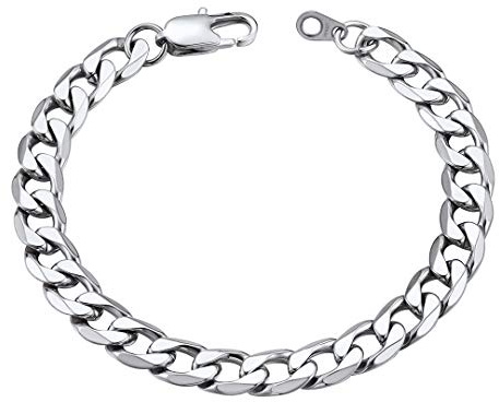 ChainsHouse Men's Bracelet Cuban Stainless Steel Bracelets Curb Link Chains Hip Hop Jewellery Miami 8mm Width 19cm Length