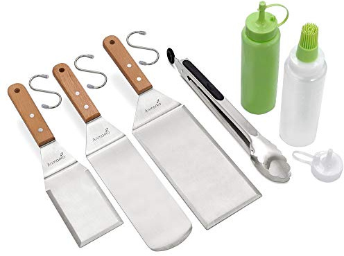 Metal Spatula Set of 6 - Griddle Accessories kit - Grill Flat Spatula Pancake Flipper Hamburger Turner - Metal Utensil Great for BBQ Grill Flat Top Cast Iron Griddle