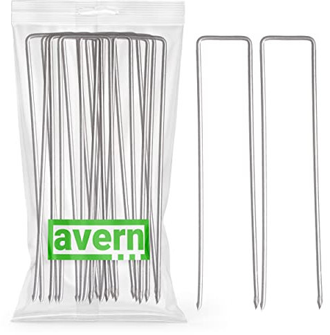 Avern 200 pack of 6 inch Galvanised Garden Securing Peg for weed fabric, netting, fleece, groundsheets, landscape fabric, polythene sheeting (200 x 6/150mm length, Galvanised Steel (Rust Protected)