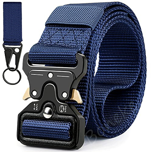 Ceinture Tactique,Ceinture Homme Tactique Militaire en Nylon Réglable avec la Boucle en métal résistante à dégagement Rapide pour Sport Extérieur,Bleu, tailles:49”(125cm)