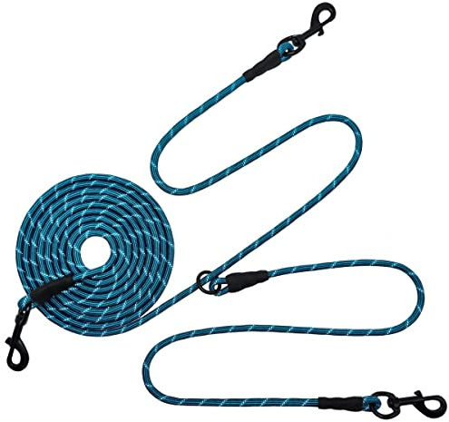 BTINESFUL 12FT 20FT 30FT 50FT Reflective Dog Tie Out for 2 Dogs, Blue, 12ft