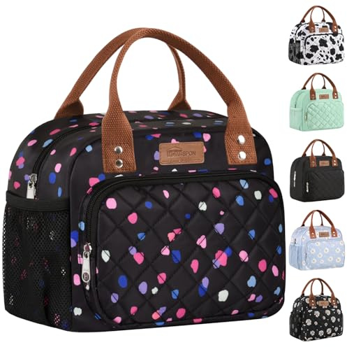 HOMESPON Insulated Lunch Bag for Women Men Work Adult Cool Bag Lunch Box Container Ladies Lunch Tote (Colourful Dots)