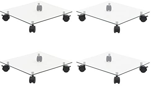 Tidyard Soporte para Plantas,Mover macetas Soportes Ruedas Plantas 4 uds Cuadrado Vidrio Templado 35x35 cm Transportadores de macetas Carro para Flores para Uso Interior