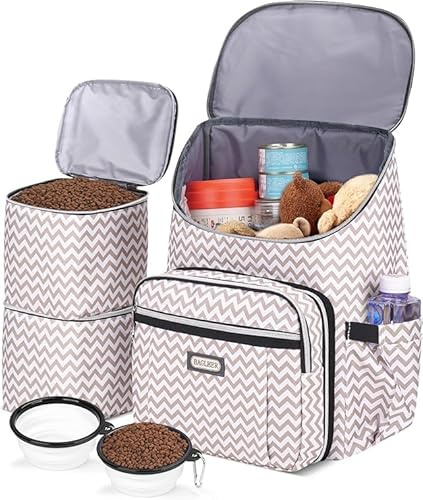 BAGLHER Travel Dog Backpack - Detachable Travel Dog Food Container for Pet Supplies Dog Gear Backpack,Dog Bag for Traveling with 2 Silicone Collapsible Bowls and 2 Food Baskets