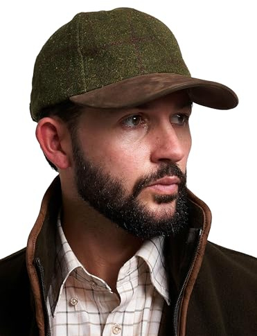 JACK PYKE Lowland - Gorra de béisbol de tweed, mezcla de lana, gorras de béisbol ajustables de estilo campestre para hombre con pico de gamuza sintética, diseño totalmente forrado, ajuste de latón