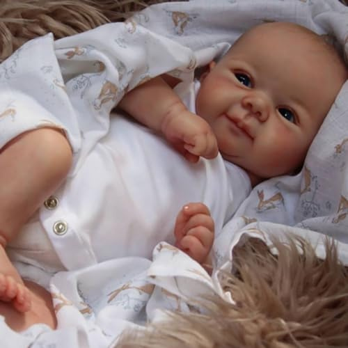 Lonian Reborn-bebisdocka, 48 cm, naturtrogen, nyfödddocka, för barn från 3 år (blå ögon)