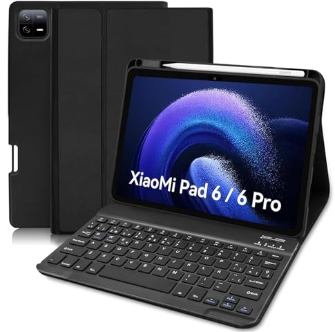 COEZFE Funda con Teclado Español Ñ para Xiaomi Pad 6/ Pad 6 Pro 2023, Teclado Bluetooth Magnético, Funda Teclado para Xiaomi Pad 6 / Xiaomi Pad 6 Pro 2023 11 Pulgadas, Negro