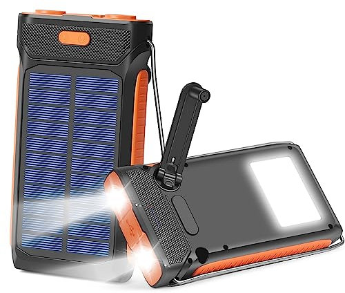 Aiworthy Handgekurbelte Stromerzeugung 16000mAh Solar-Powerbank für Handy, Powerbank Solar, 37Wh Solar Ladegerät, Wasserdichter Solar-Akku, Powerbank mit Solarpanel und 2 Anschlüssen