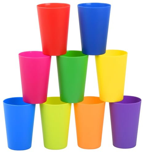 PTJJXA 9 Piezas Vasos de Colores Plastico, Vasos Reutilizables Plastico Duro Niños, Apilables Vasos de Plastico 160 ml, 9 Colores Diferentes Vasos de Plastico para Fiestas Cocina Picnic Playa Viajes