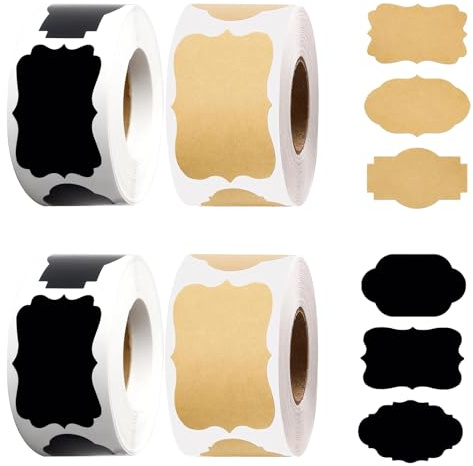 QINGYIWL 1000 piècesAutocollants D'étiquettes en Papier Kraft et Etiquettes Autocollantes de Cuisine Noires Partenaires pour Pots à épices pour pots à épices, Confiture d'autocollants Cadeaux