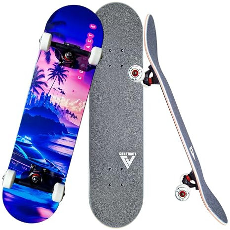 CONTRACT 5 Komplett Skateboard Pacific Paradise - für Kinder und Jugendliche - 7-lagiges Ahornholz Deck - Medium Concave Standard Popsicle Shape - für Anfänger, Profis, Mädchen & Jungs (7.5)