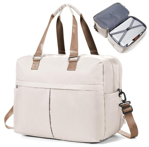HPLQQ Weekendväska för kvinnor, sportväska, 45x36x20 cm, Easyjet handbagageväska, sjukhusväska, reseväska, badväska, träningsväska med utdragbart fack för flygresor, G01-Beigebrun