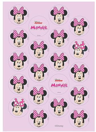 dekora, Minnie Mouse Mini Discos de Oblea, Decoraciones Disney Comestibles para Cupcakes, Muffins y Galletas, Discos Redondos 3,4 CM