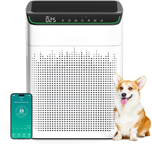 MERONTE Luftreiniger Allergiker für Wohnung Raucherzimmer, Air purifier, CADR 340m³/h für 157㎡ Raucherzimmer, PM 2,5 Luftqualitätsmonitor, WiFi- und Alexa-kompatibel, 1 Pack + 4 Modi