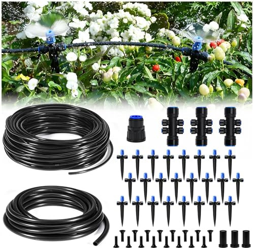 HIRALIY 140FT Quick Connect Garden Watering System with Adjustable Vortex Drippers, Saving Water Automatic Drip Irrigation Kit for Raised Bed and Plants Vegetable Garden