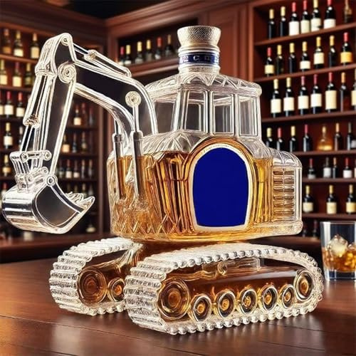 300ML Decantador Whisky Arte Escultura - Original Garrafa De Vino Vacía Tallada A Mano Para Almacenar Licores, Botella De Whisky Con Forma De Excavadora 3D, Ideal Como Regalo