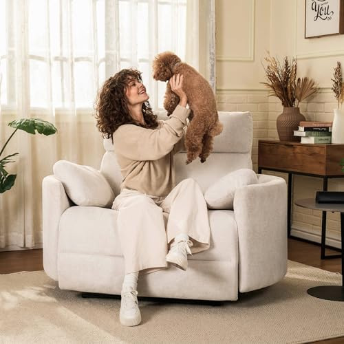 FLEXISPOT Mochi Pro Poltrona Relax Elettrica XXL 1,5 Posti, Seduta 90 cm, Poltrona TV Zero Wall per Persone Alte e Robuste, USB e Type-C, Sistema Anti-Schiacciamento, Chenille Beige