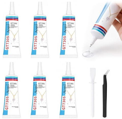 6 stycken 60 ml smyckeslim extra starkt transparent, smyckestenlim, smyckeslim vattentät med pincett och skrapa, strass-lim, pyssellim transparent för smyckesstenar, pärlor, gör-det-själv