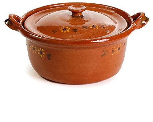 Ancient Cookware, Mexican Clay Lidded Cazuela Pot, Medium, Terracotta, 3.5 Quarts
