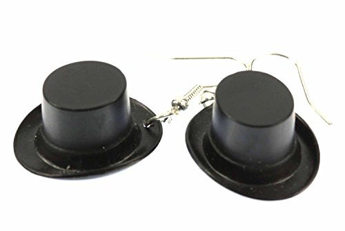 Miniblings cylindre Boucles d'oreille chapeaux de bonnet magique bonnet de noir de cirque magicien - argenté de bijoux à la mode main I Boucles d'oreille
