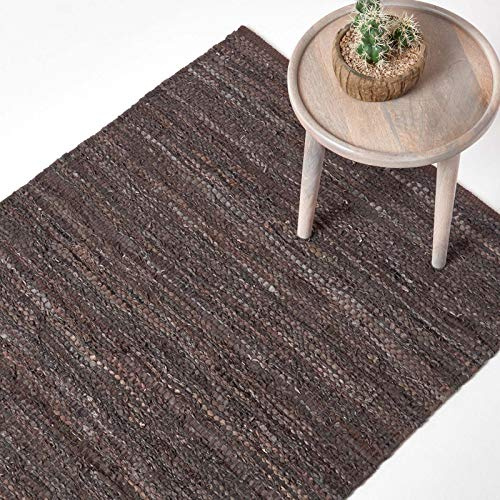 Homescapes Teppich Denver aus 100% recyceltem Leder, 120 x 180 cm, braun