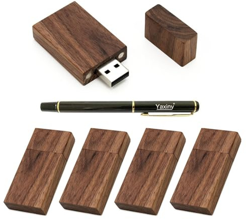 Yaxiny 5-pack rektangel valnötsträ 3,0 USB flashminne 64 GB USB-minne med trä