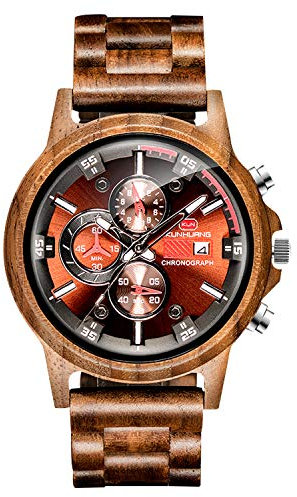 rorios Herren Holz-Armbanduhr Männer Analoge Quarz Holz Armbanduhren mit Kalender und Stoppuhrfunktion Mode Herren Holzuhren