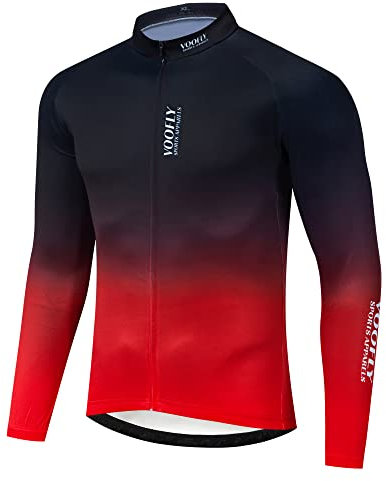 voofly Fahrradtrikot Herren, Langarm Radtrikot Herren, Fahrrad Trikots Herren, Fahrradbekleidung Herren, Fahrradjacke Herren (Rot Schwarz S)