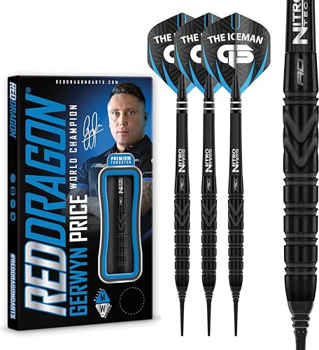 RED DRAGON Gerwyn Price Iceman Black SE Softip 20g - Tungsten Darts Set mit Flights und Schäfte