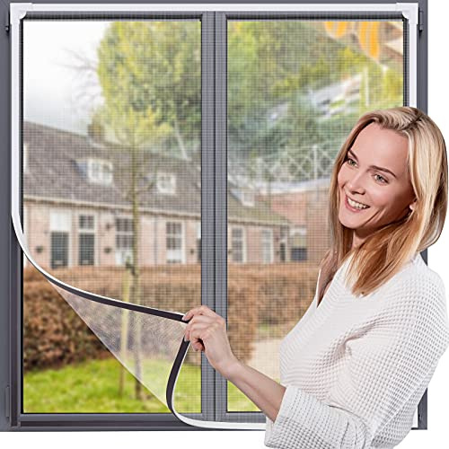 Magnetic Window Screen,UtauHom Fly Screen for Windows Max Size 190 x 120cm，Fiberglass Mesh Easy Installation Prevents Insects/Flies/Mosquitoes from Entering The Room（White Frame with White Net）