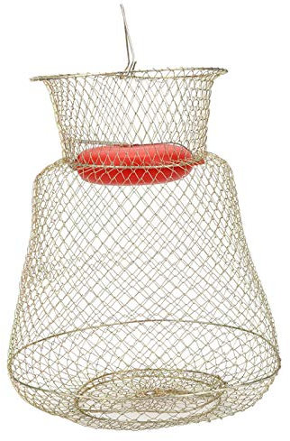 Köderfischreuse Fisch-Reuse Klappbarer Fischernetz Edelstahl Runder Tragbarer Fischgarnelenkorb Krabbenfischen Fallnetzkäfig mit Schwimmender Schüssel, 33x40cm