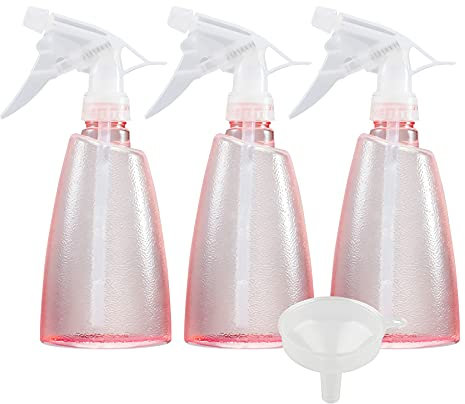 ZEOABSY 3 Pièce Rose flacons vaporisateurs vides en plastique de 500 ml pour Coiffure Plante Fleurs Pulvérisateur D'eau salle de bains, Jardin + 1 Pièce Entonnoir