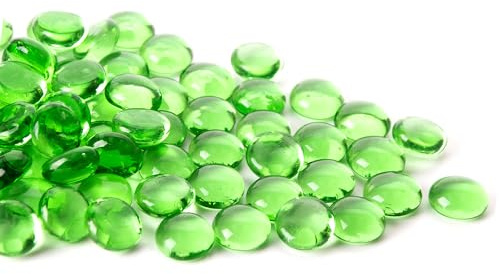 Meschett 50 st miniglasädelstenar, gröna Mancala-stenar platt botten marmorpärlor för hem dekorativ konst hantverk vas fyllning (0,5 tum~0,7 tum)