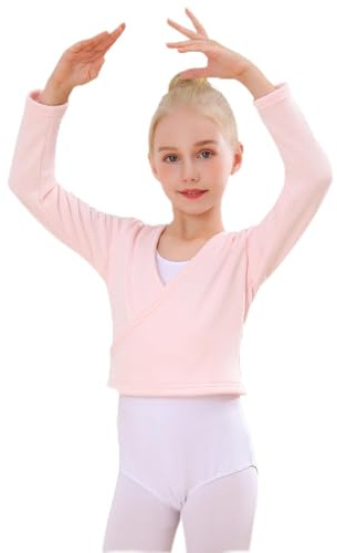 Bezioner Chaqueta para Ballet Danza Yoga con Forro Polar Cardigan Manga Larga para Niña Mujer RosaM(110-130cm)