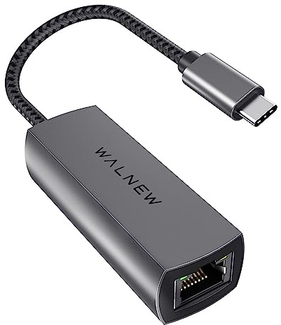WALNEW USB-C 2.5gb Ethernet Adapter, USBC to RJ45 LAN Connector,2.5 Gigabit Network Cable Converter Thunderbolt 3 for NAS Server,Mac,iMac,MacBook Pro,iPad Air,Dell XPS 17 15,Surface Laptop,Chromebook