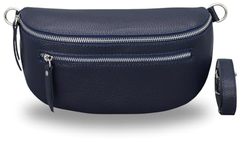 Brise Art Bauchtasche Damen Echtes Leder Lucia Handgemachte Umhängetasche Crossbody Bag mit Ledergurt 3 Fächer Stylische Hüfttasche Gürteltasche Made in Italy (Dunkelblau - 1)