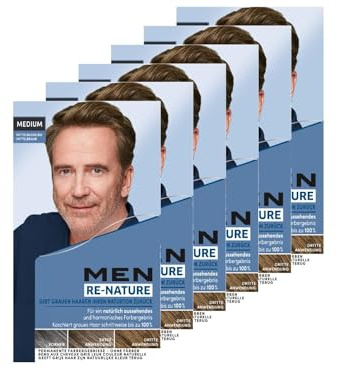 Schwarzkopf Men Perfect Re-Nature Männer Mittelblond bis Mittelbraun (6x 145 ml), Re-Pigmentierungs-Creme, stellt ohne Haare färben die Naturhaarfarbe wieder her und kaschiert schonend graue Haare