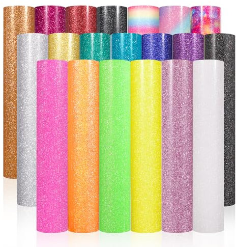 VINYL FROG Paquete de 20 vinilos de transferencia de calor con brillantina, 25 x 30,5 cm, hojas de vinilo termotransferible con brillo para planchar arcoíris para camisetas y otros